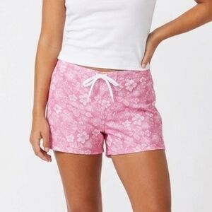 Tek Gear Pink Floral Hibiscus Board Shorts Drawstring Swim Women's Size 12
